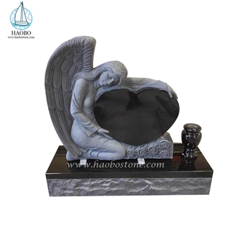 Single Angel Carved With Heart Shape Headstone
