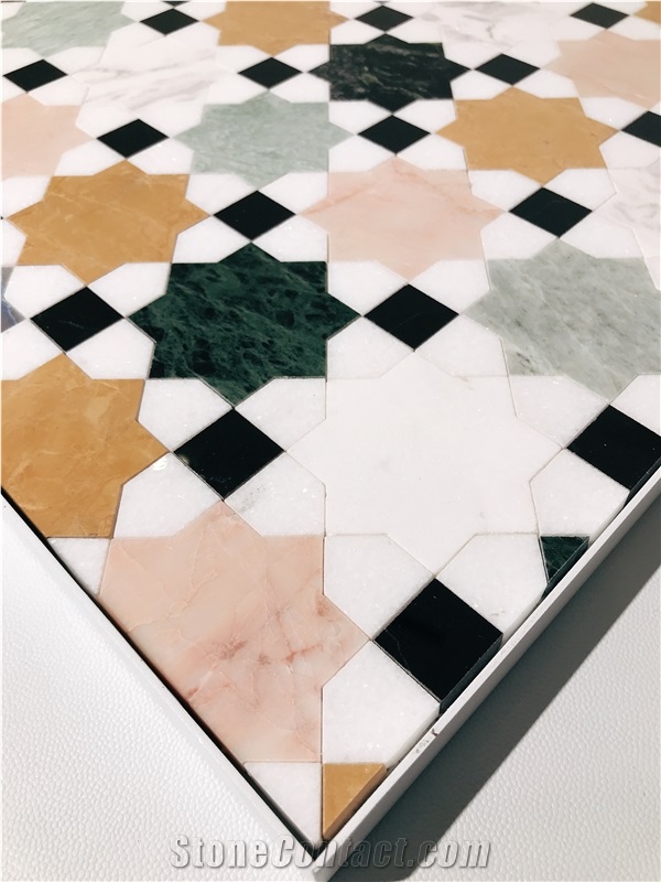 Art Deco Design Malta Marble Mosaic Tiles For Wall & Floor