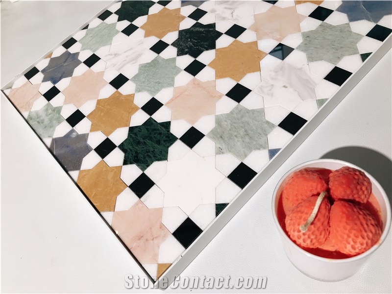 Art Deco Design Malta Marble Mosaic Tiles For Wall & Floor