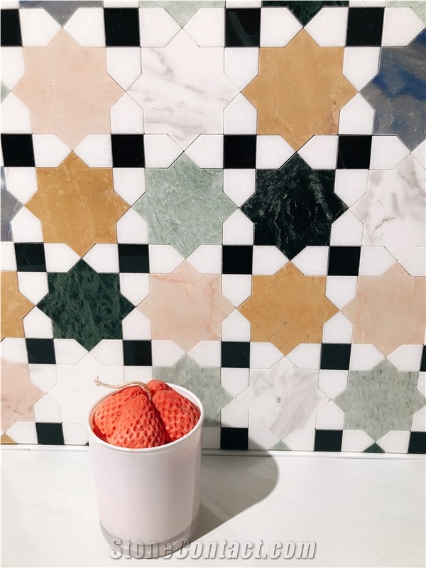 Art Deco Design Malta Marble Mosaic Tiles For Wall & Floor
