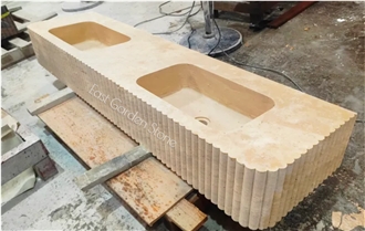 Bianco Carrara Marble Double Integrated Wall Mount Sink Bathroom Countertop
