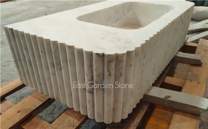Bianco Carrara Marble Double Integrated Wall Mount Sink Bathroom Countertop
