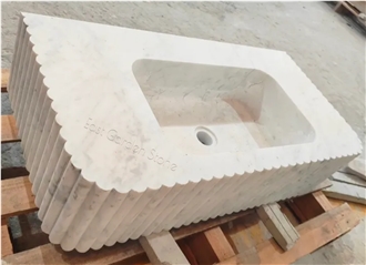 Bianco Carrara Marble Double Integrated Wall Mount Sink Bathroom Countertop