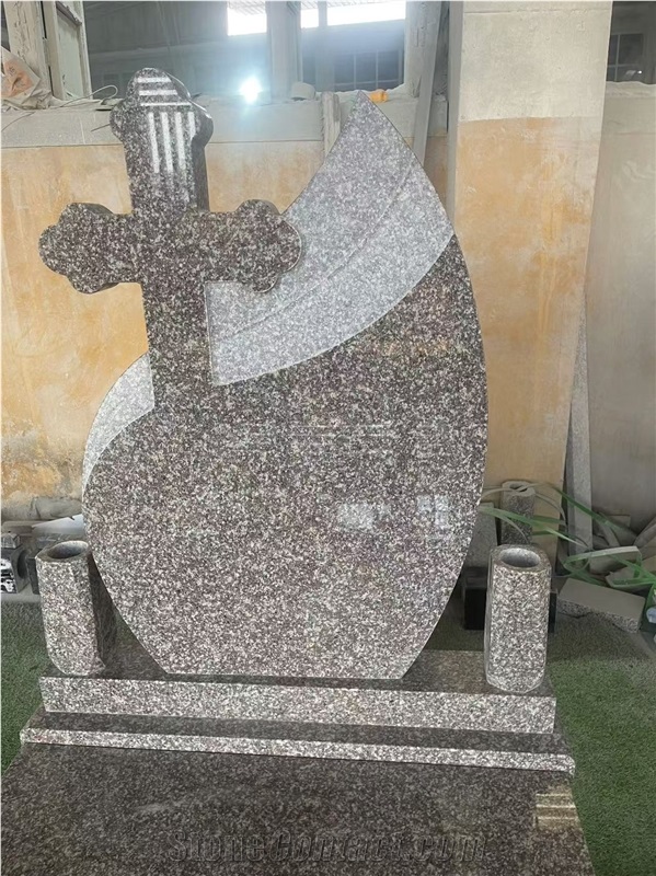 Absolute Black Cross Carving Tombstone Romanian Style