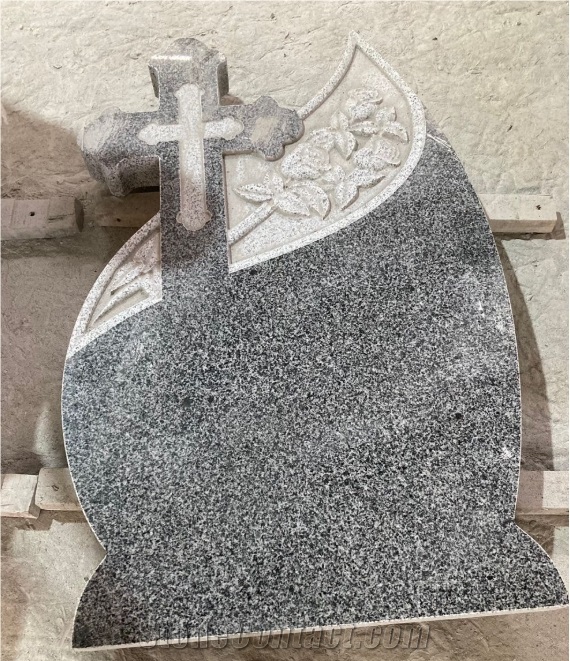 Absolute Black Cross Carving Tombstone Romanian Style