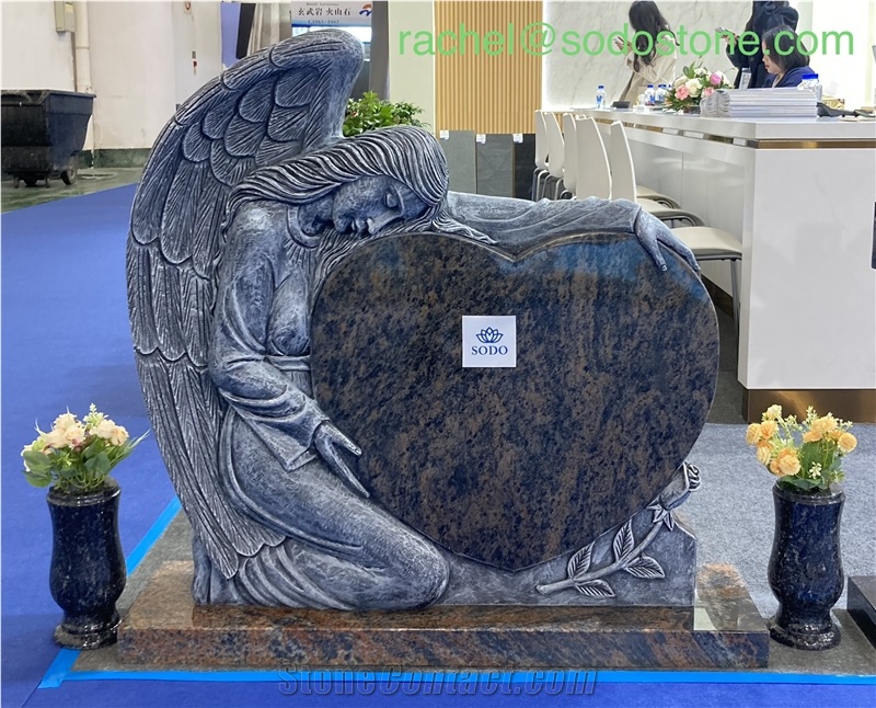 Absolute Black Granite Angel Carved  Headstone