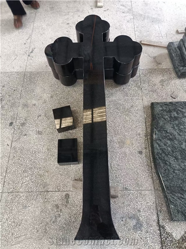 Absolute Black Granite Cross-Combination Headstone