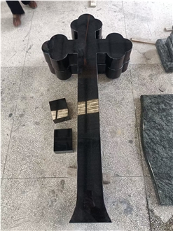 Absolute Black Granite Cross-Combination Headstone