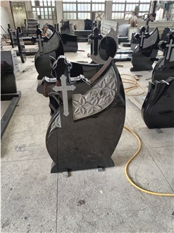 Absolute Black Granite Cross-Combination Headstone