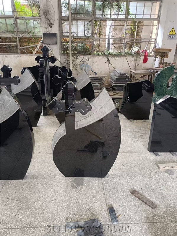 Absolute Black Granite Cross-Combination Headstone