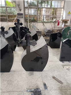 Absolute Black Granite Cross-Combination Headstone