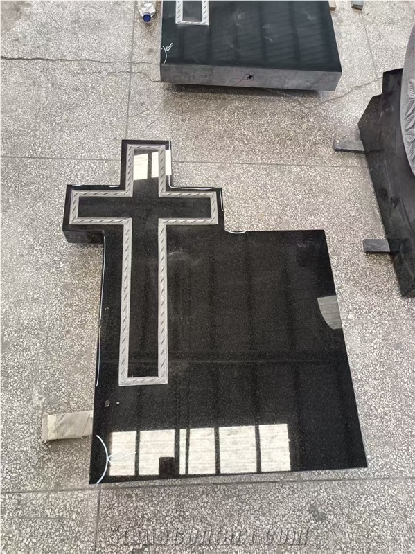 Absolute Black Granite Cross-Combination Headstone