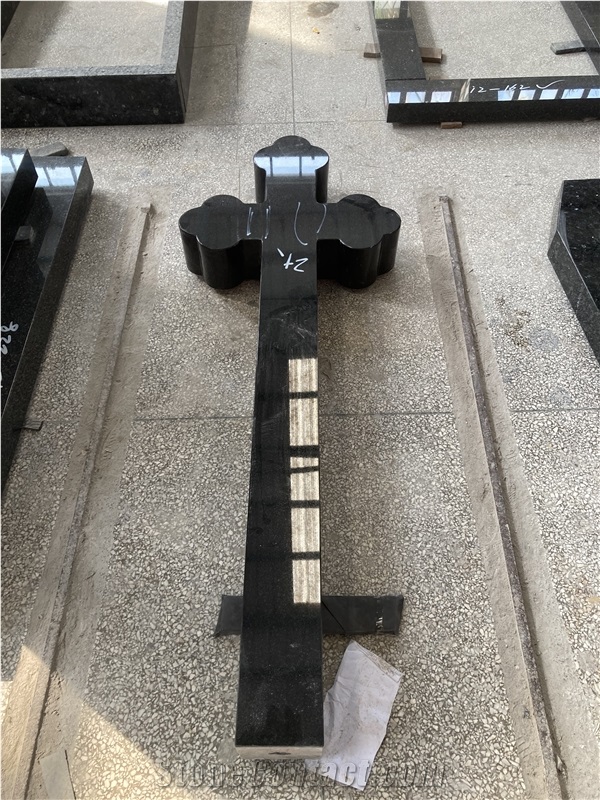 Absolute Black Plum Blossom Cross Headstone