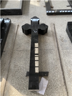 Absolute Black Plum Blossom Cross Headstone