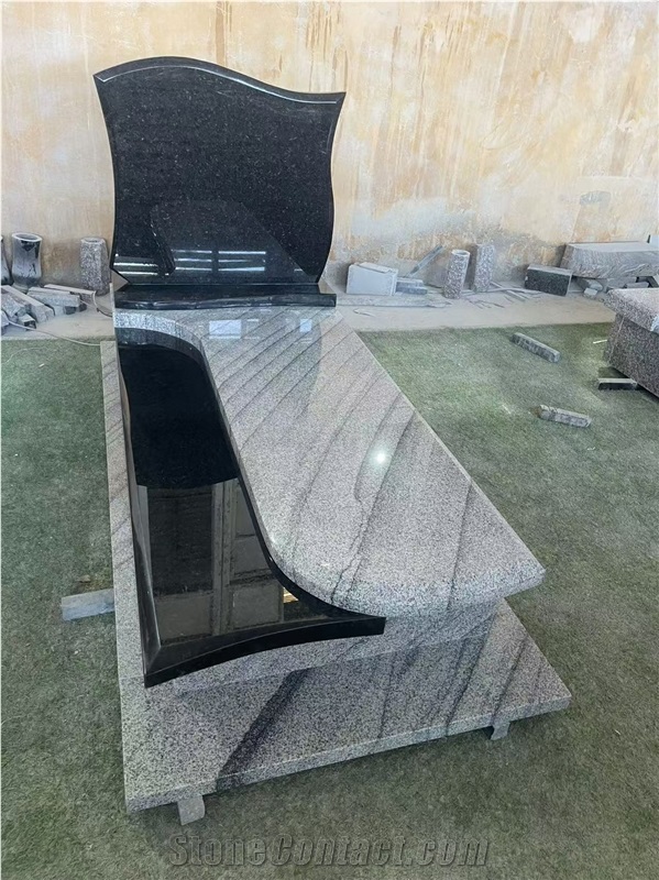 Angola Black Granite + China Viscont White Granite Single Tombstone