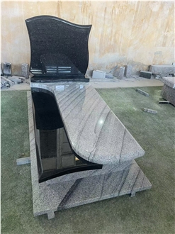 Angola Black Granite + China Viscont White Granite Single Tombstone