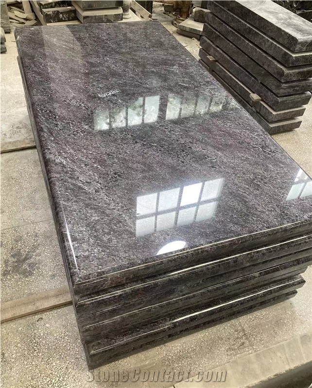 Bahama Blue Granite Flower And Cross Carved Single Monument