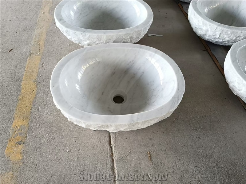 Bianco Carrara Marble Oval Wash Basins
