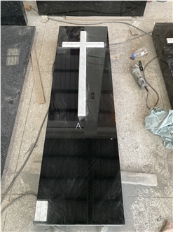 Black Granite Double Hearts Gravestone