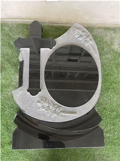 Black Granite Double Hearts Gravestone