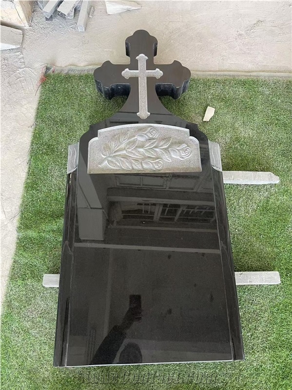 Black Granite Double Hearts Gravestone