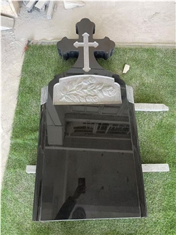 Black Granite Double Hearts Gravestone