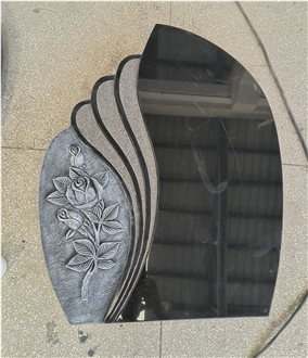 Black Granite Gravestone Rose Carved