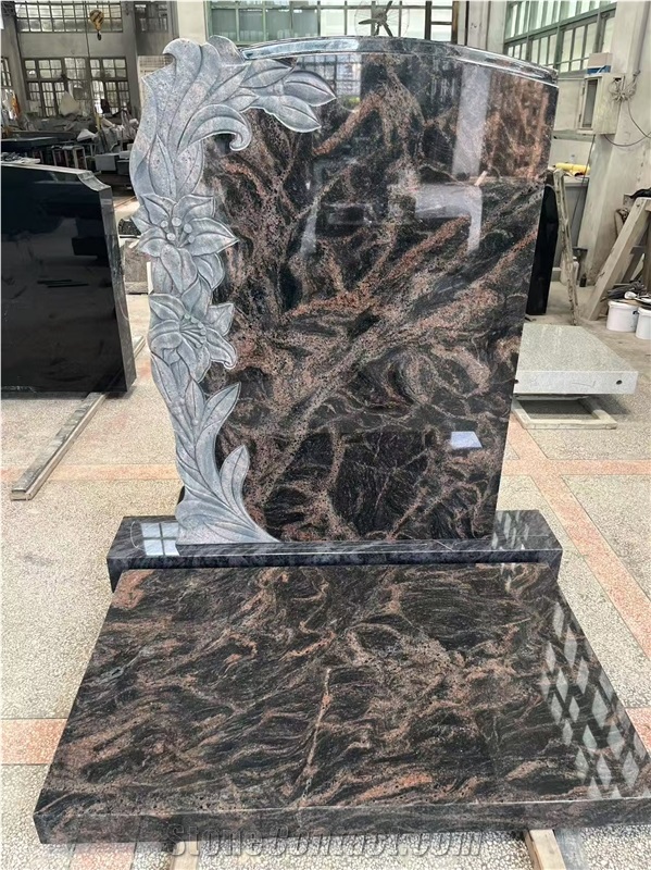 Black Granite Hollow Heart-Shaped Carved Headstone Unique Design