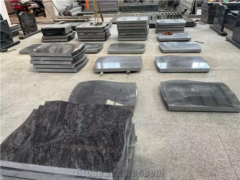 Black Granite Polished Tombstone Standard Western Style