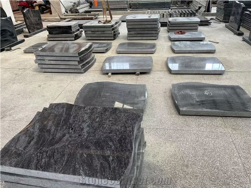 Black Granite Polished Tombstone Standard Western Style