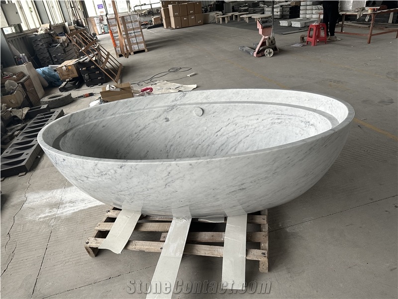 Carrara White Marble Oval Bathtub