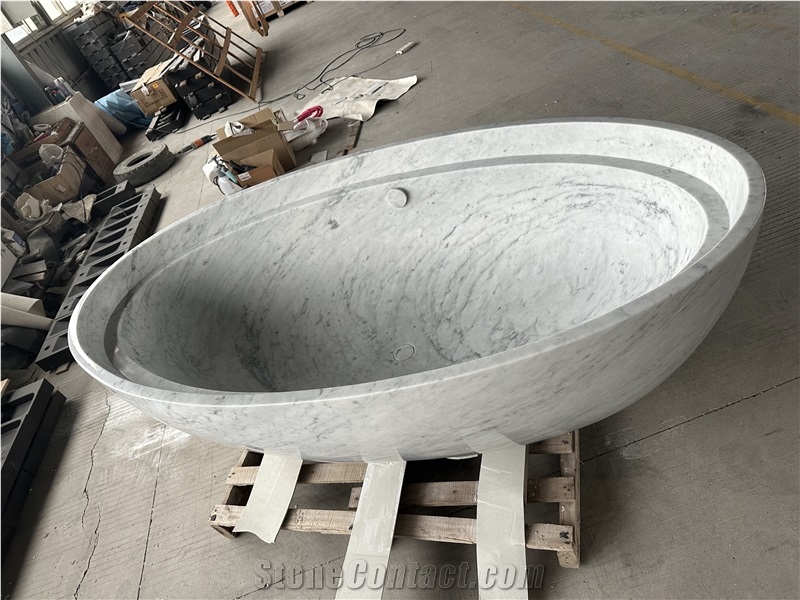 Carrara White Marble Oval Bathtub