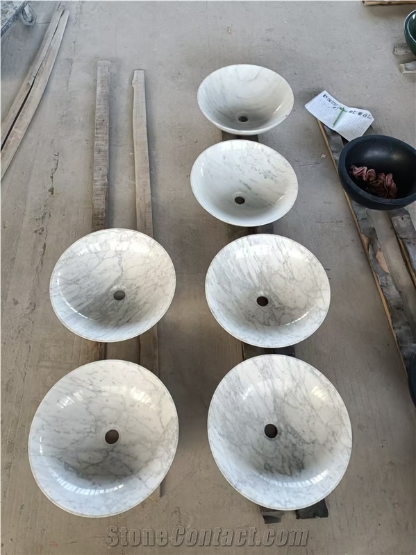 Carrara White Marble Round Wash Basin