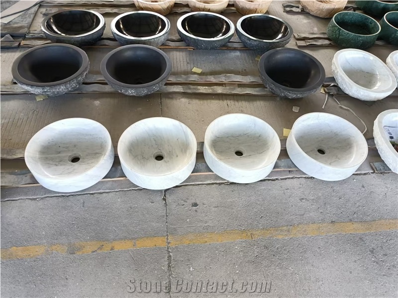 Carrara White Marble Round Wash Basins