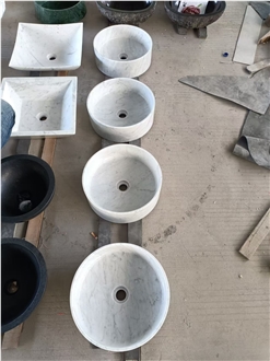 Carrara White Marble Round Wash Basins