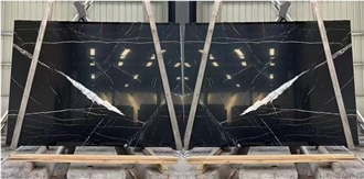 China Nero Marquina Black & White Natural Marble Slabs