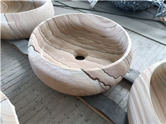 Fully Round Yellow Sandstone Wash Basin