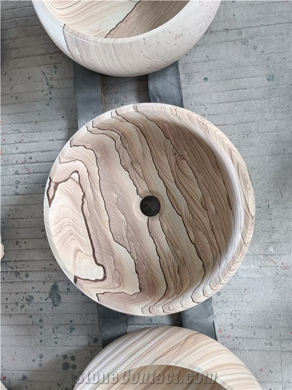 Fully Round Yellow Sandstone Wash Basin