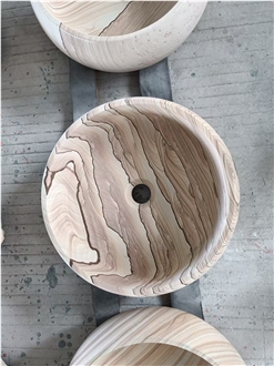 Fully Round Yellow Sandstone Wash Basin