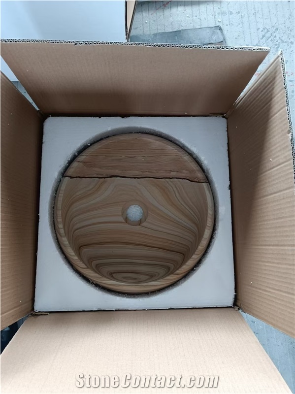 Fully Round Yellow Sandstone Wash Basin