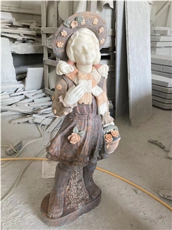 Human Garden Marble Carved Boy Flower Bucket Statues