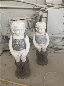 Human Garden Marble Carved Boy Flower Bucket Statues