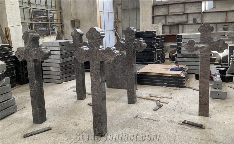 Indian Paradiso Granite Plum Blossom Cross Headstones