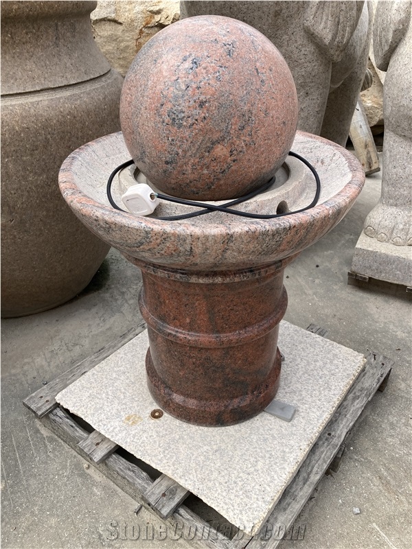Multicolor Red Granite Floating Ball Fountain