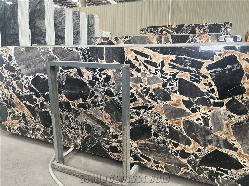 Natural Marble Slabs Black Background With Gold Veins