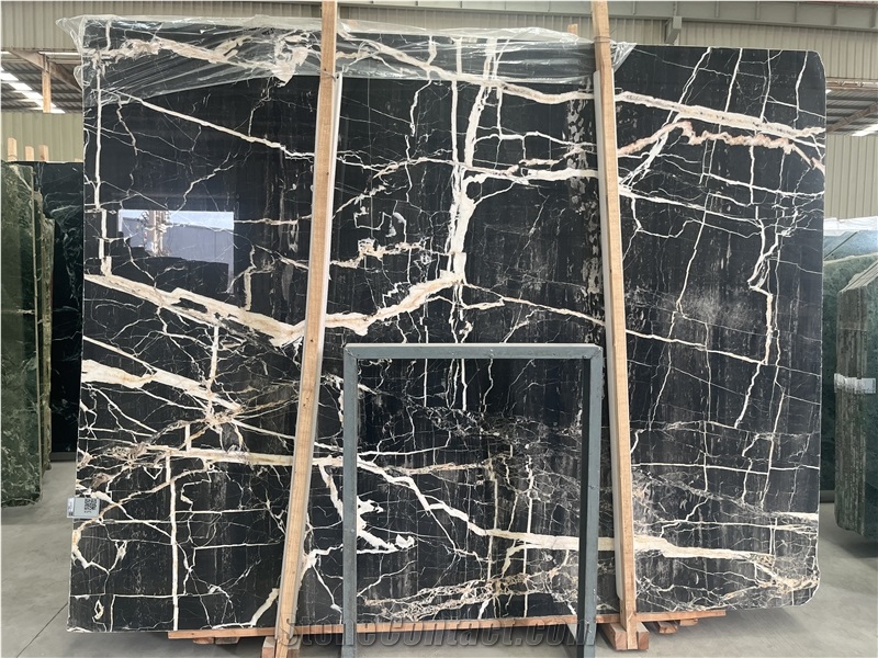Natural Marble Slabs Black Background With Gold Veins