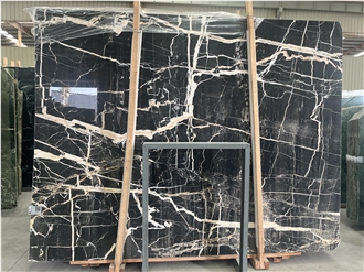 Natural Marble Slabs Black Background With Gold Veins