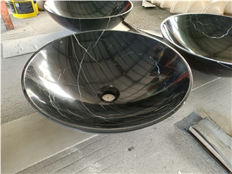 Nero Marquina Marble Round Wash Basin