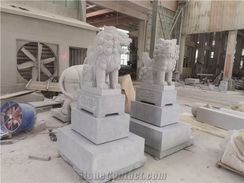 Outdoor Grey Granite Guardian Lions Sculptures