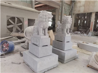 Outdoor Grey Granite Guardian Lions Sculptures